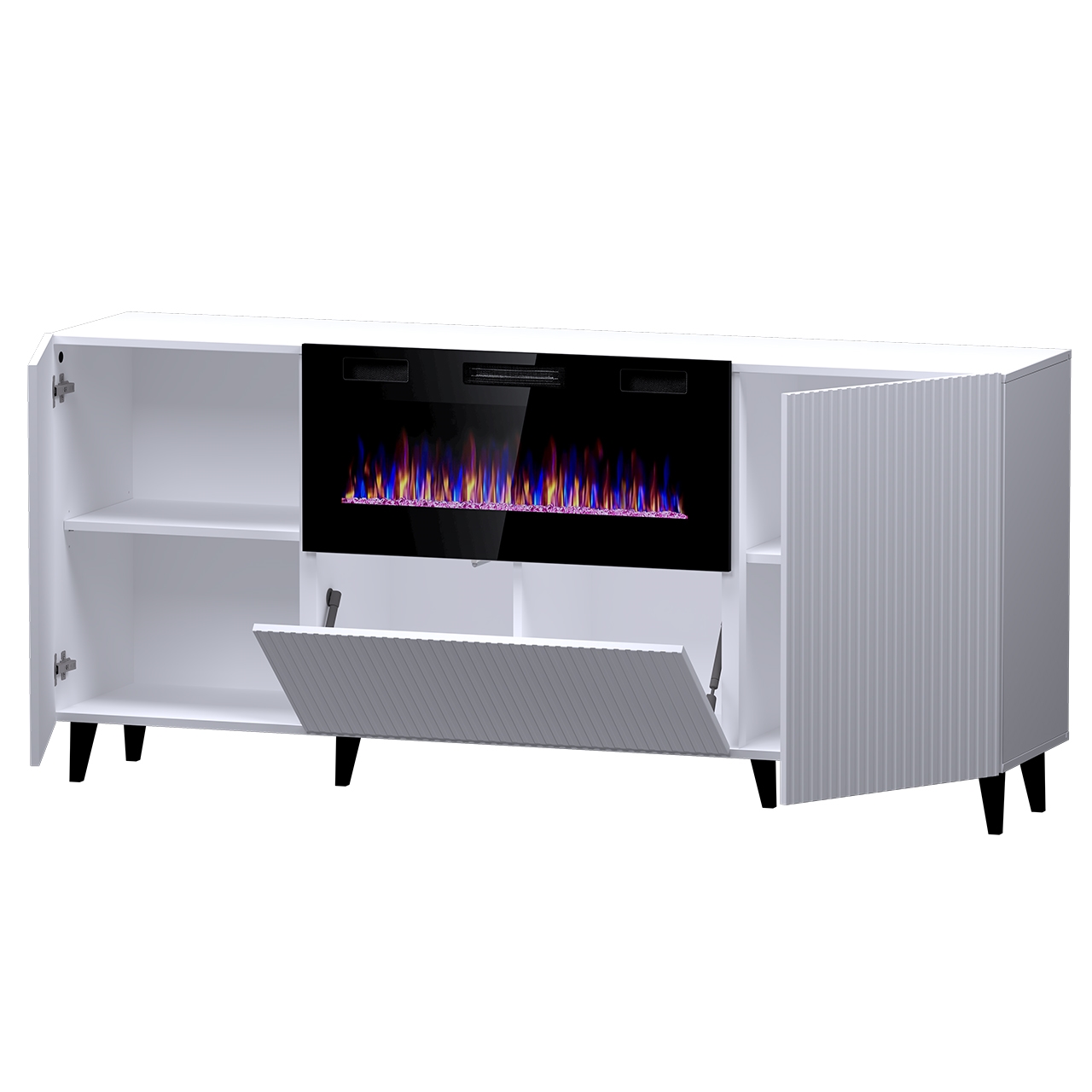Storage cabinet PAFOS 180 with electric fireplace white