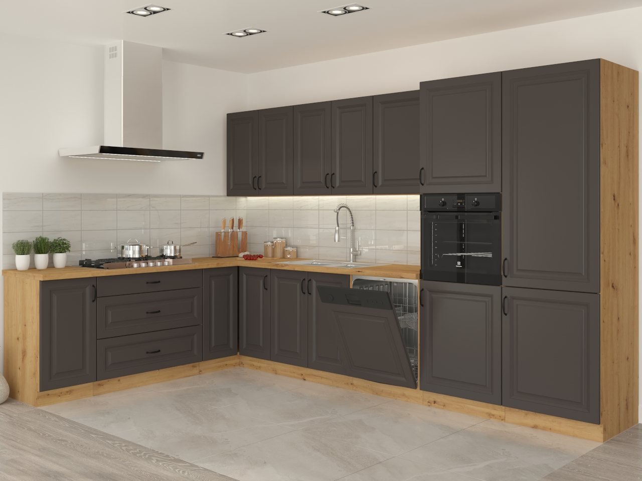 High kitchen cabinet 60 STILO ST37 artisan oak / graphite