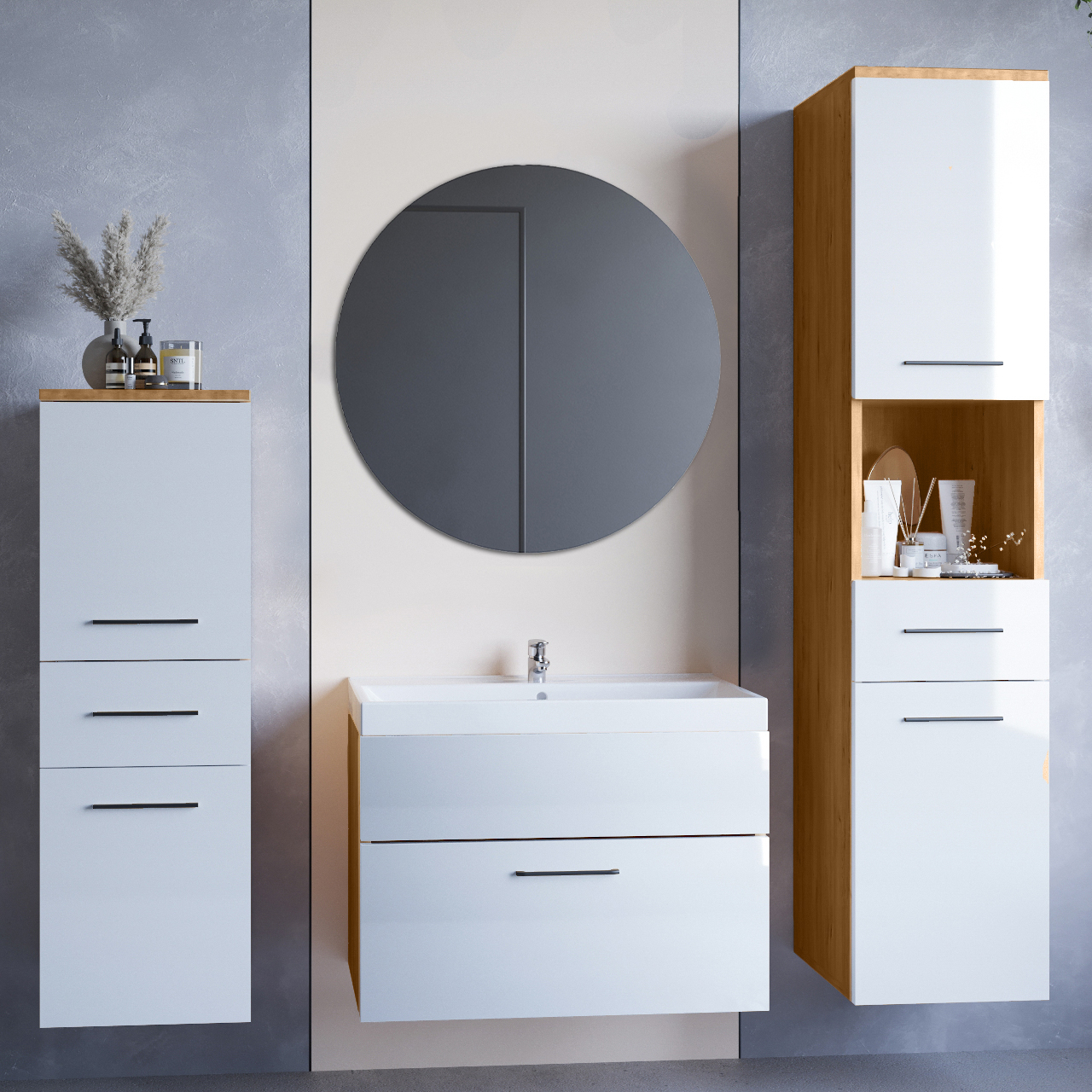 Bathroom Furniture LIPSI artisan oak / white gloss