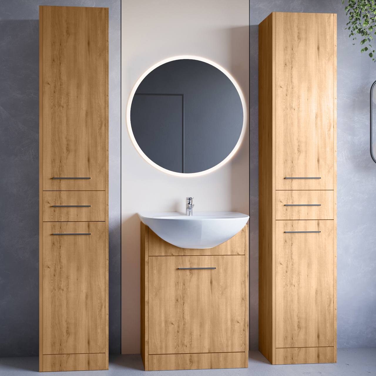 Bathroom Furniture with Mirror SLIDO MAX LED artisan oak