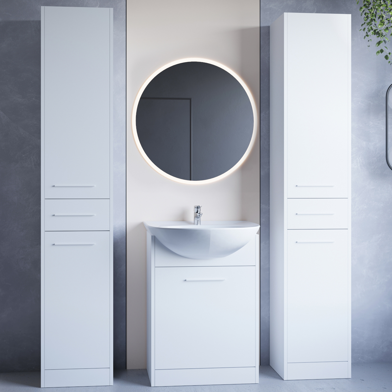 Bathroom Furniture with Mirror SLIDO MAX LED white laminate
