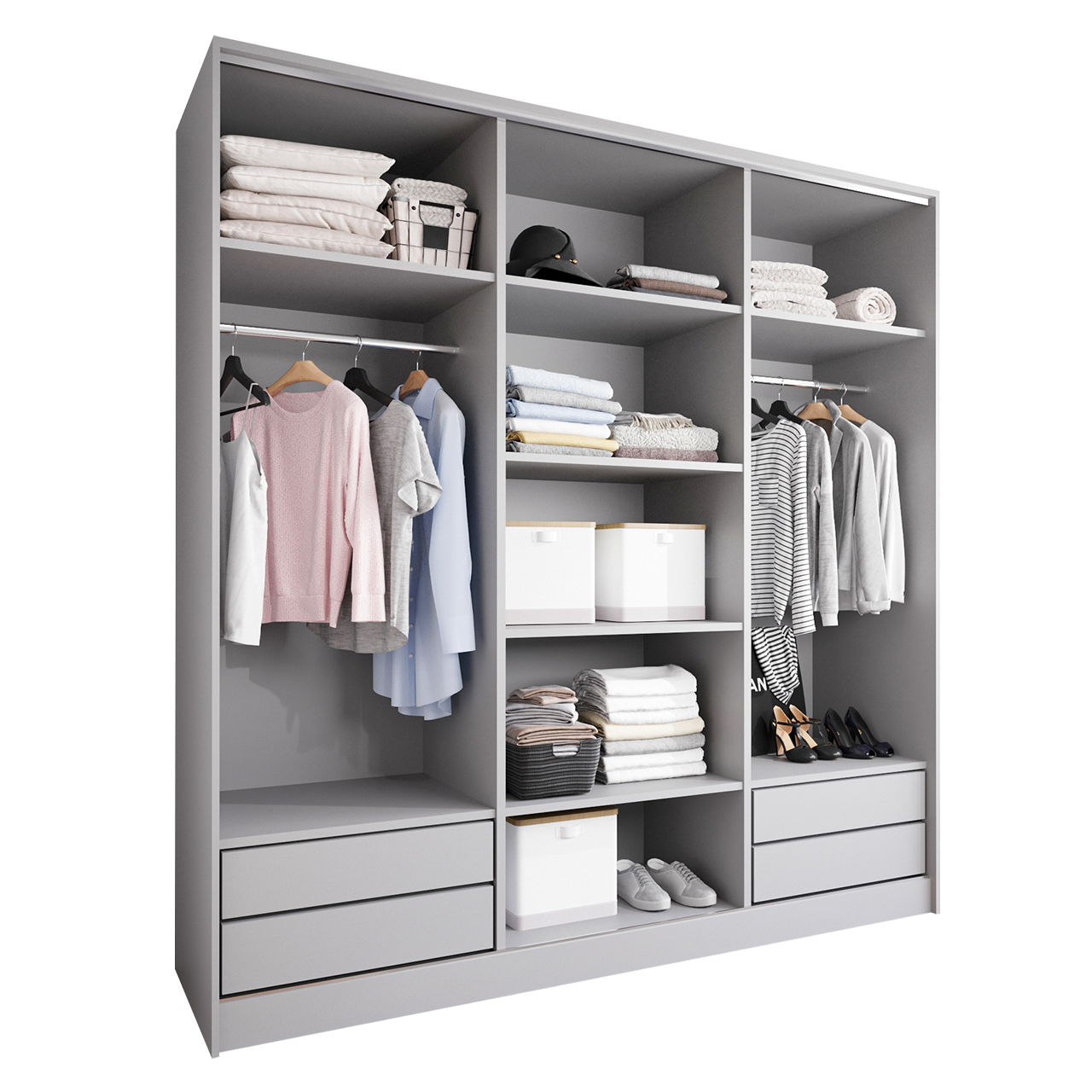 Sliding Wardrobe with Mirror and Drawers GRANO D 180 grey