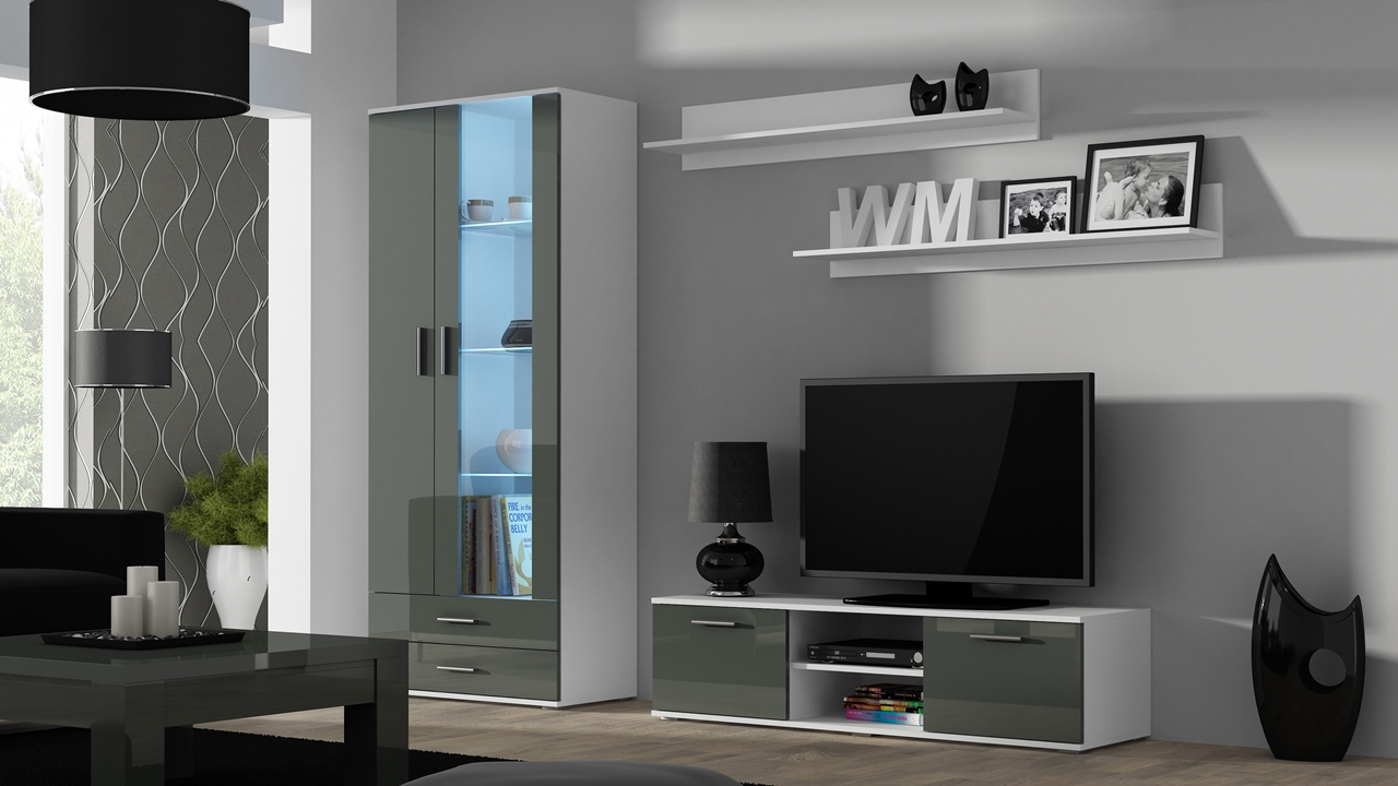 Wall Entertainment Unit SOHO 11F white / grey gloss