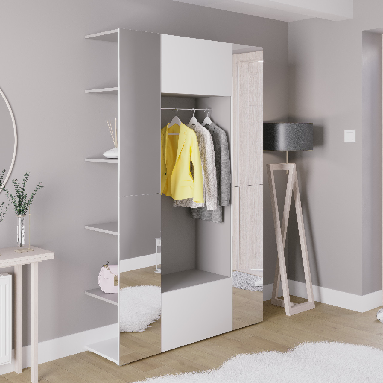 CUBE wardrobe gray/white + mirror