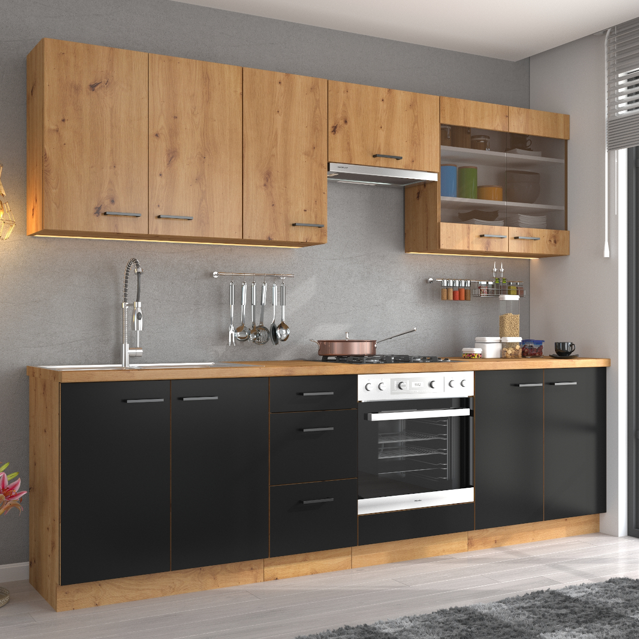 Kitchen MODENA 1 artisan oak / black