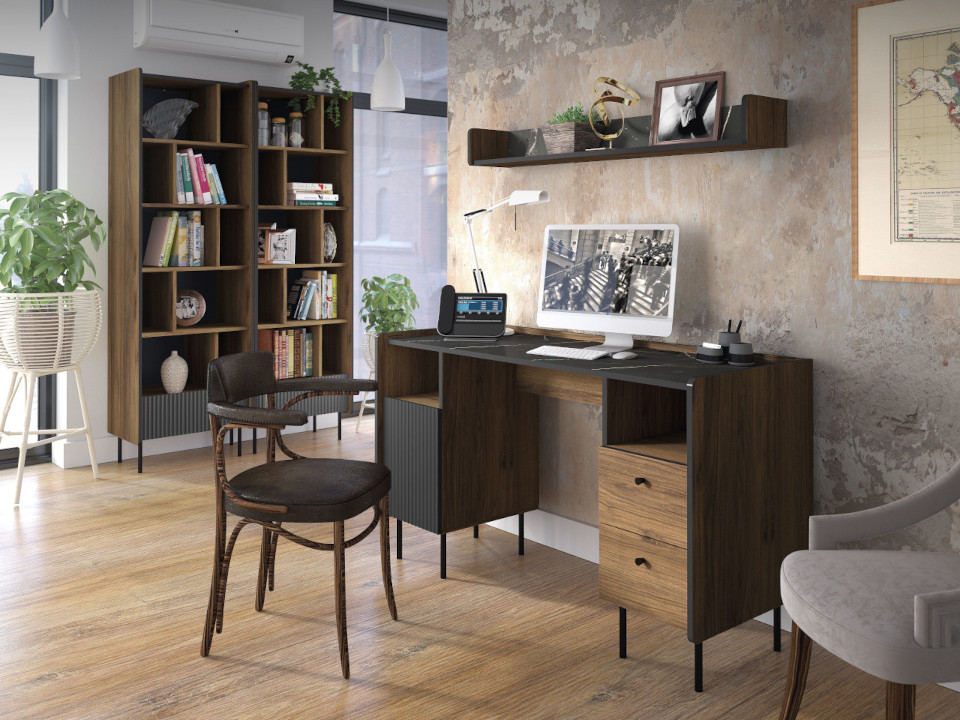 Presti 3 office furniture, Warmia walnut, black