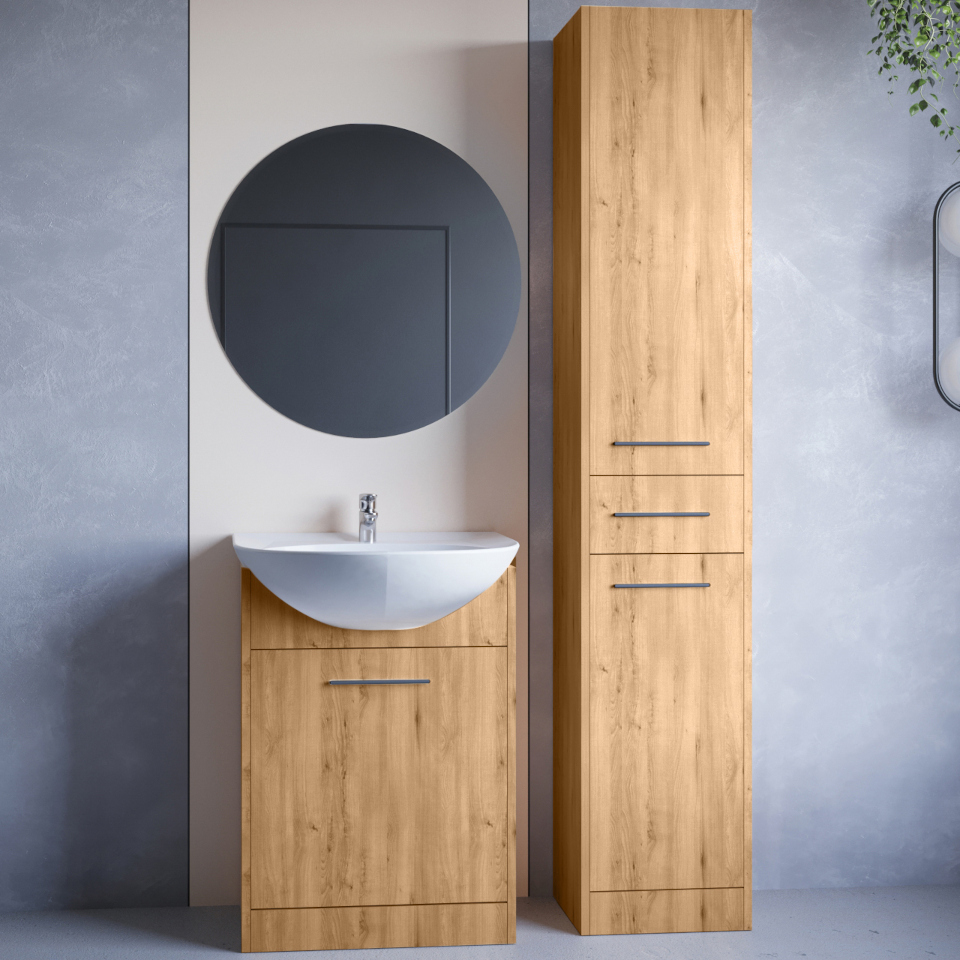 bathroom furniture with mirror Neppa Long Oak Artisan laminate
