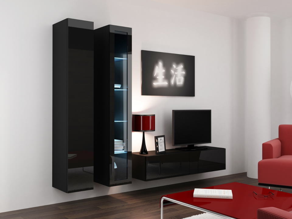 Govi 10 d wall unit, black, glossy black