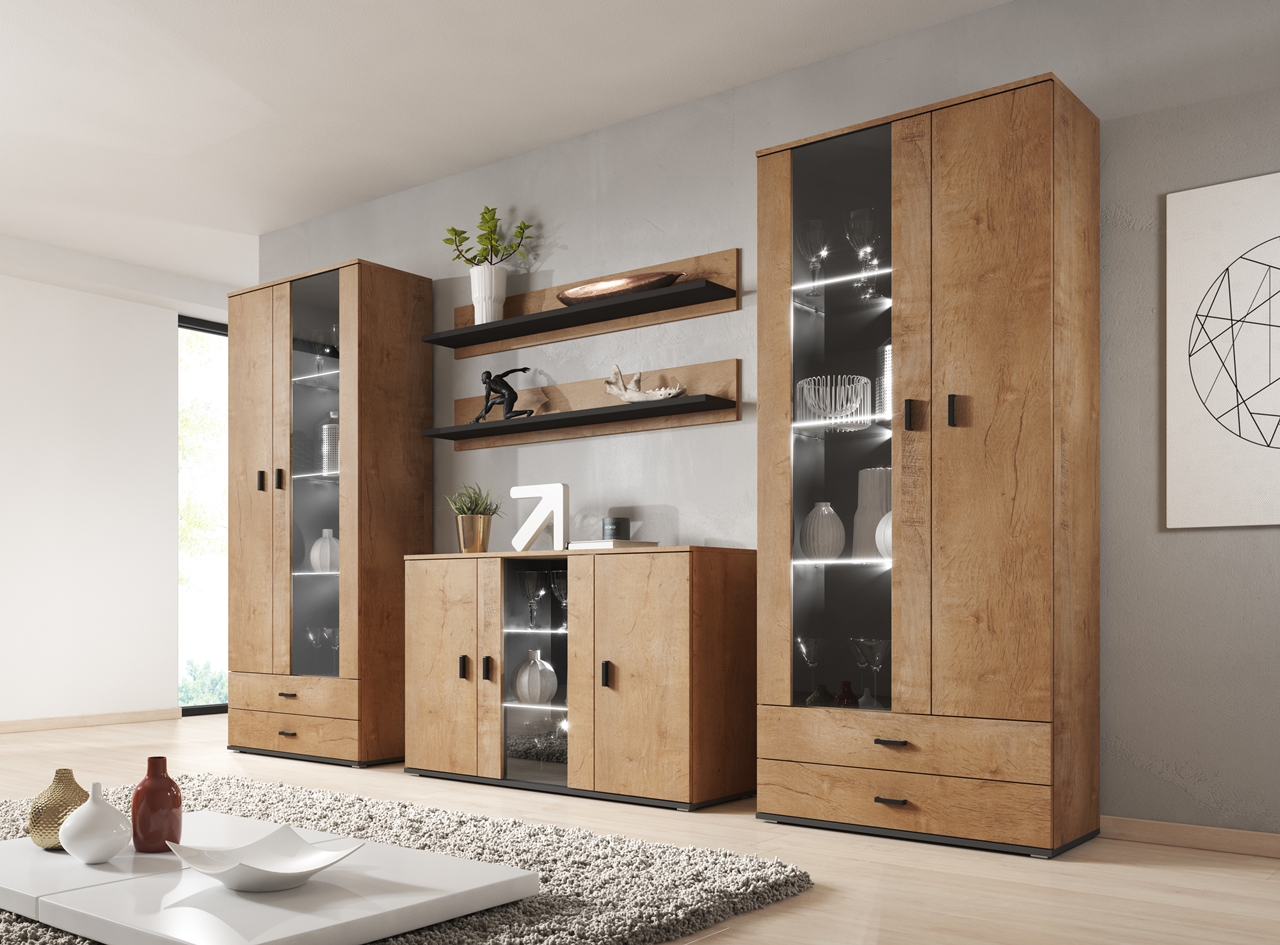 SINDI 10I wall unit, lefkas oak/black