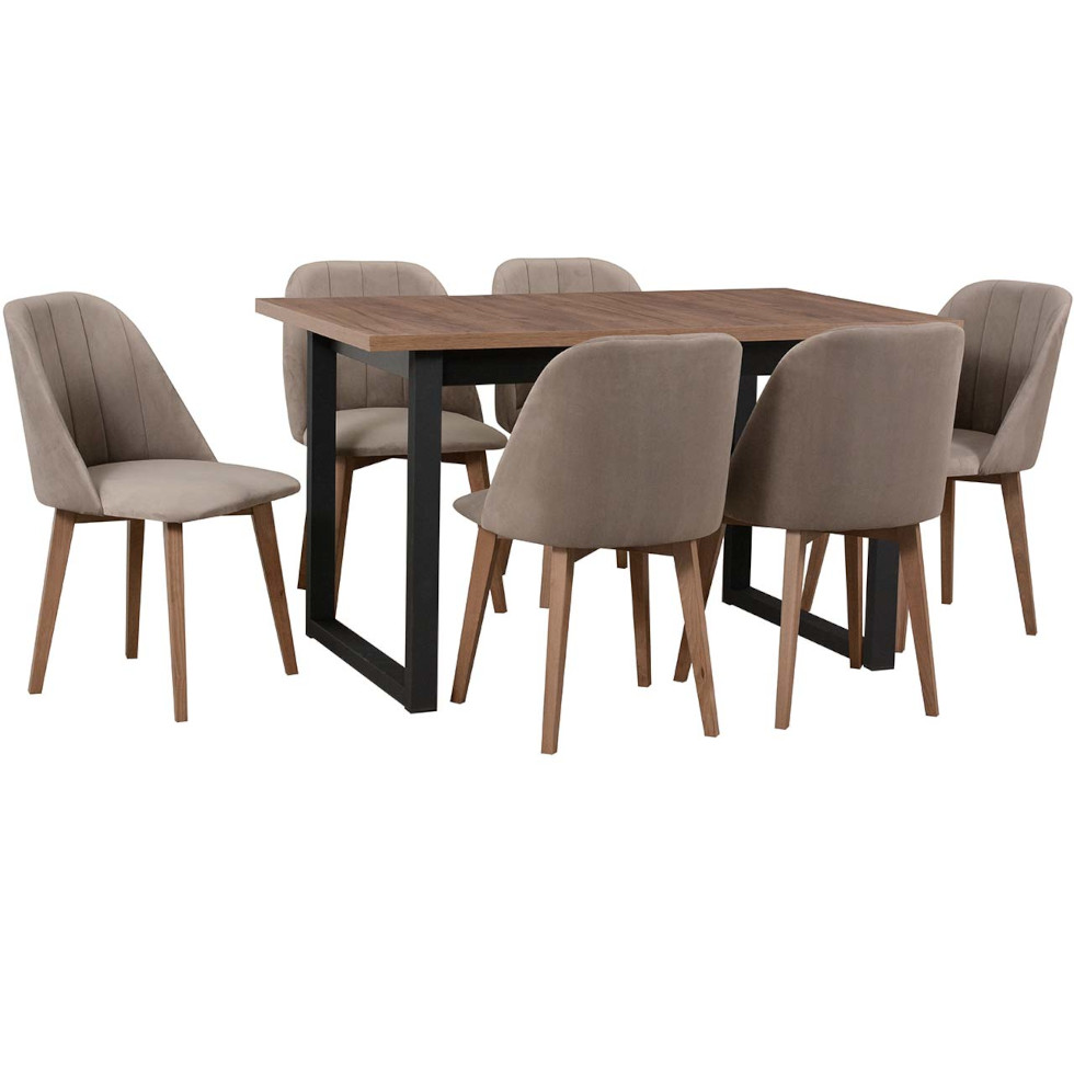 table ds52 light walnut, black laminate, chairs dk29 light walnut