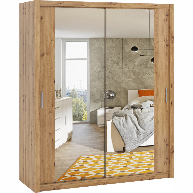 sliding wardrobe with mirror 180 boney bo09 oak artisan