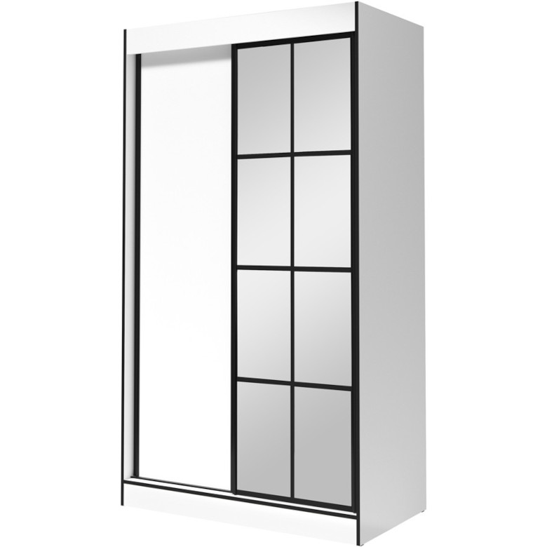 Aslo II 120 sliding wardrobe with mirror, white and black