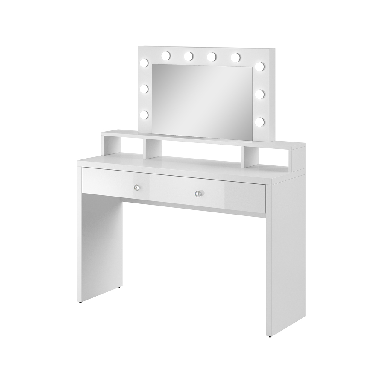 Dressing table with mirror and lighting ARIA white / white gloss