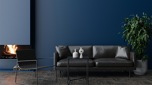 Navy blue wall in the living room - what to combine it with to achieve a stylish effect?