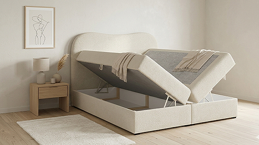 Upholstered bed with storage - perfect for a small bedroom