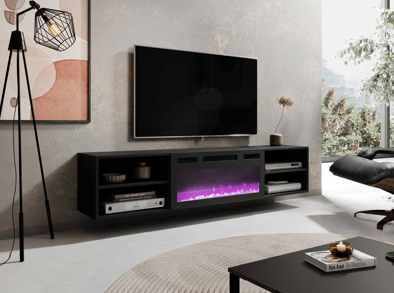 TV Cabinet LUXE EF black / fireplace black - Furnitop shop