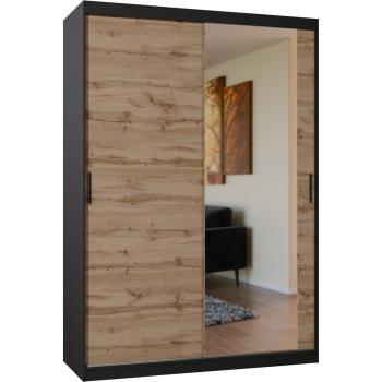 Sliding wardrobe with mirror VALTURA 150cm black / wotan oak