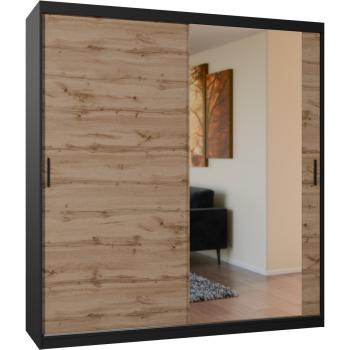 Sliding wardrobe with mirror VALTURA 200cm black / wotan oak