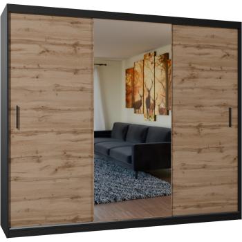 Sliding wardrobe with mirror VALTURA 250cm black / wotan oak